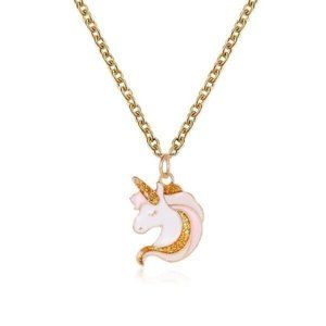 Unicorn Pendant Necklace Chain Pretty Girls Kids Jewellery Cute Gift Gold Alloy